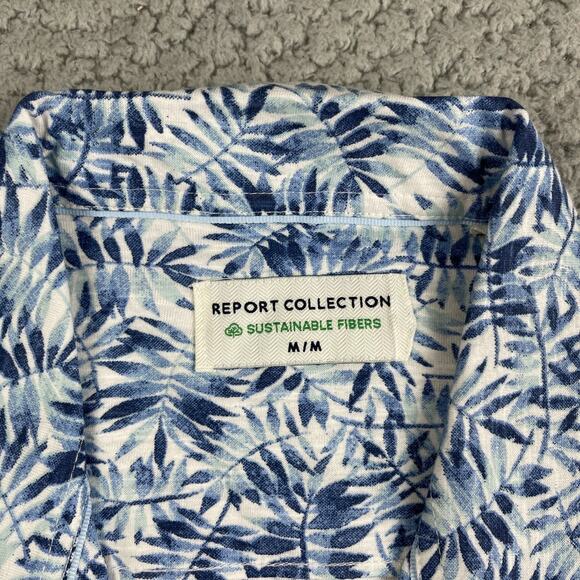Report Collection Shirt Men Medium Blue Camp Hawaiian Tropical Sustainable NEW - Picture 2 of 8